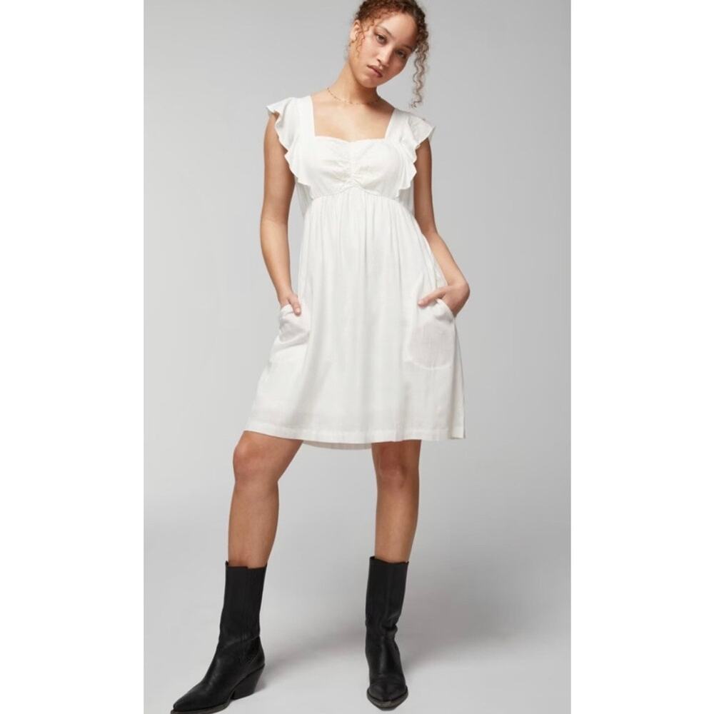 Soma WKND Padded Bra Jacquard Flutter Sleeve White Cottagecore Mini Dress NWT
